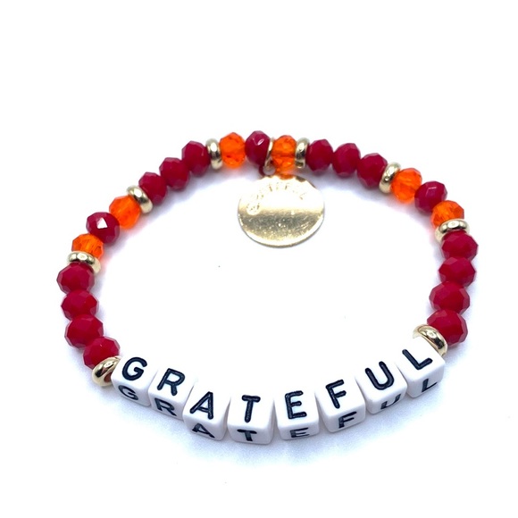 Grateful Beaded Stretch Bracelet Red Gold Tone - Picture 2 of 5